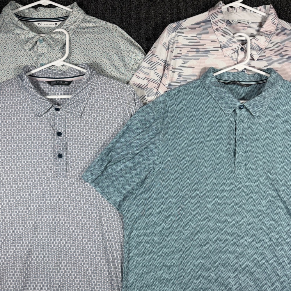 7DIAMONDS Men's 2XL 4 Way Stretch Polo Shirts Bundle of 4 Geometric Performance